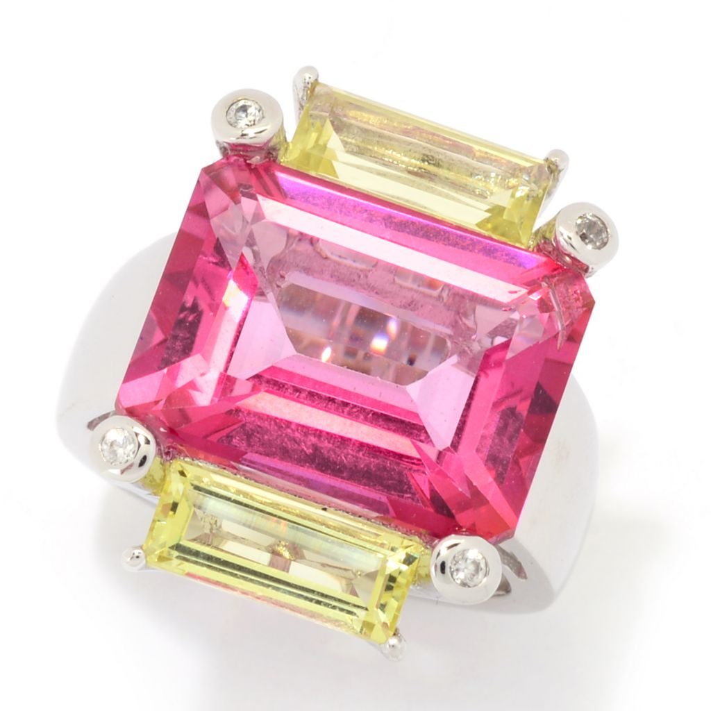 PINK TOPAZ & ZIRCON LARGE COCKTAIL RING size O 925 STERLING SILVER